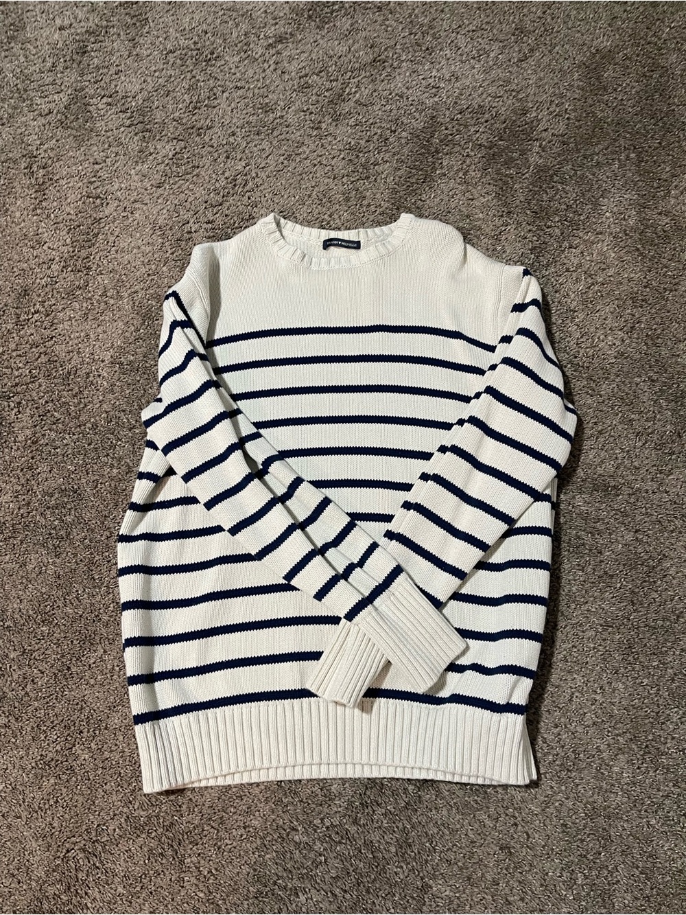 Women’s White and Navy Striped Crewneck Sweater